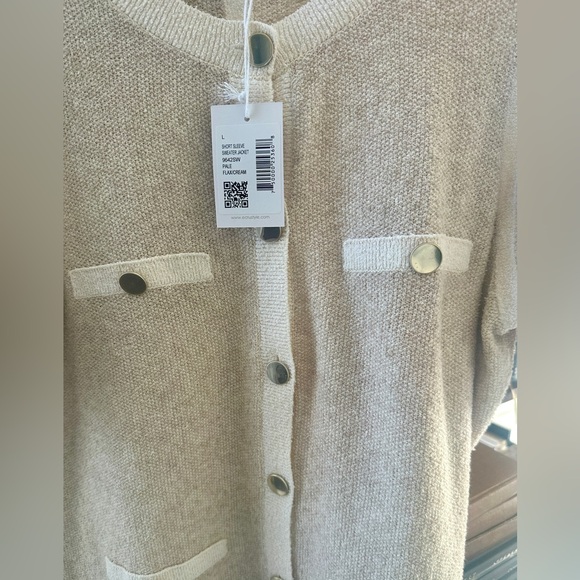 ECRU women's short sleeve sweater jacket in pale flax cream NWT - Picture 2 of 6